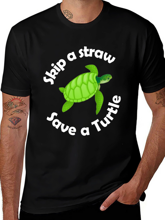 Skip a Straw Save a Turtle Black T-Shirt