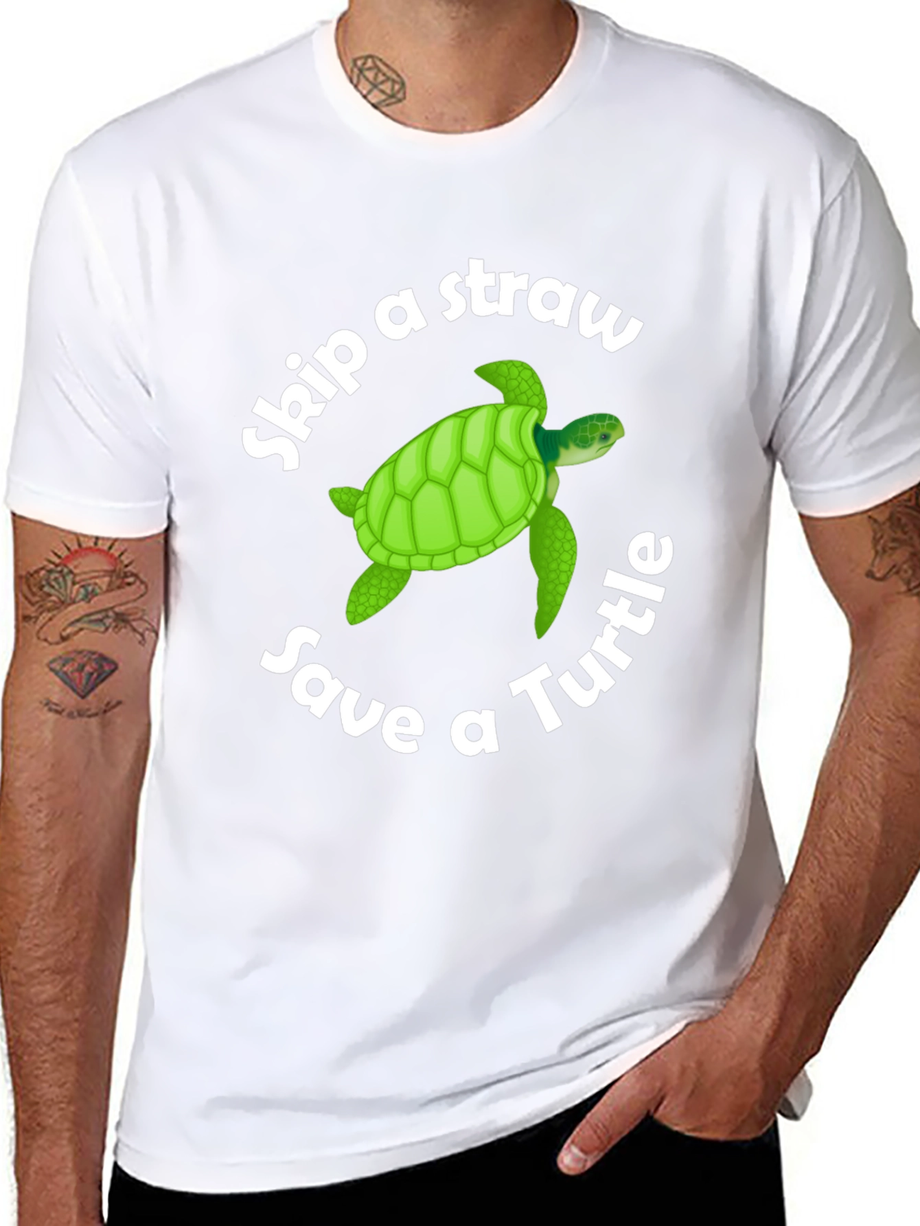 Skip a Straw Save a Turtle Black T-Shirt