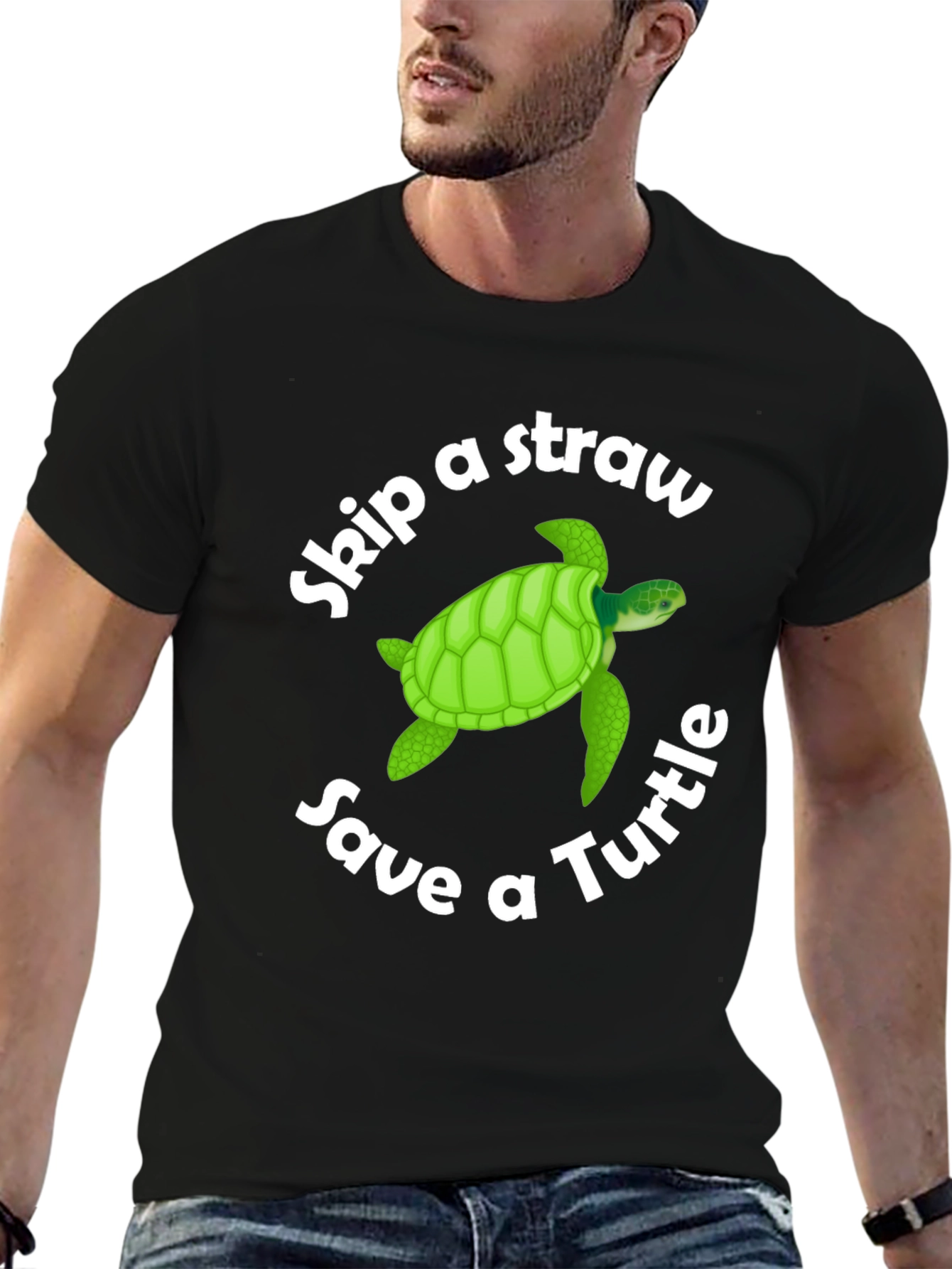 Skip a Straw Save a Turtle Black T-Shirt