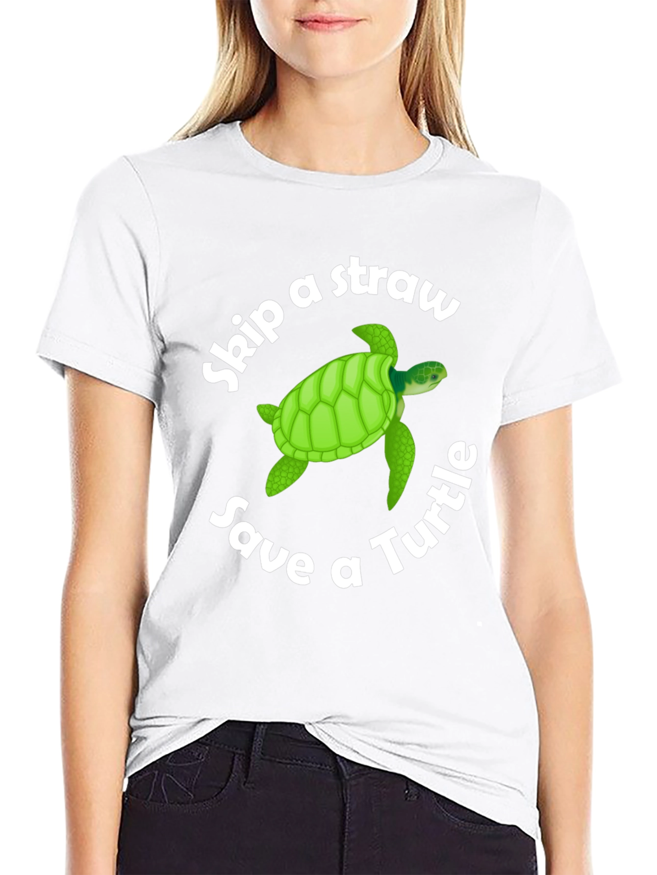 Skip a Straw Save a Turtle Black T-Shirt