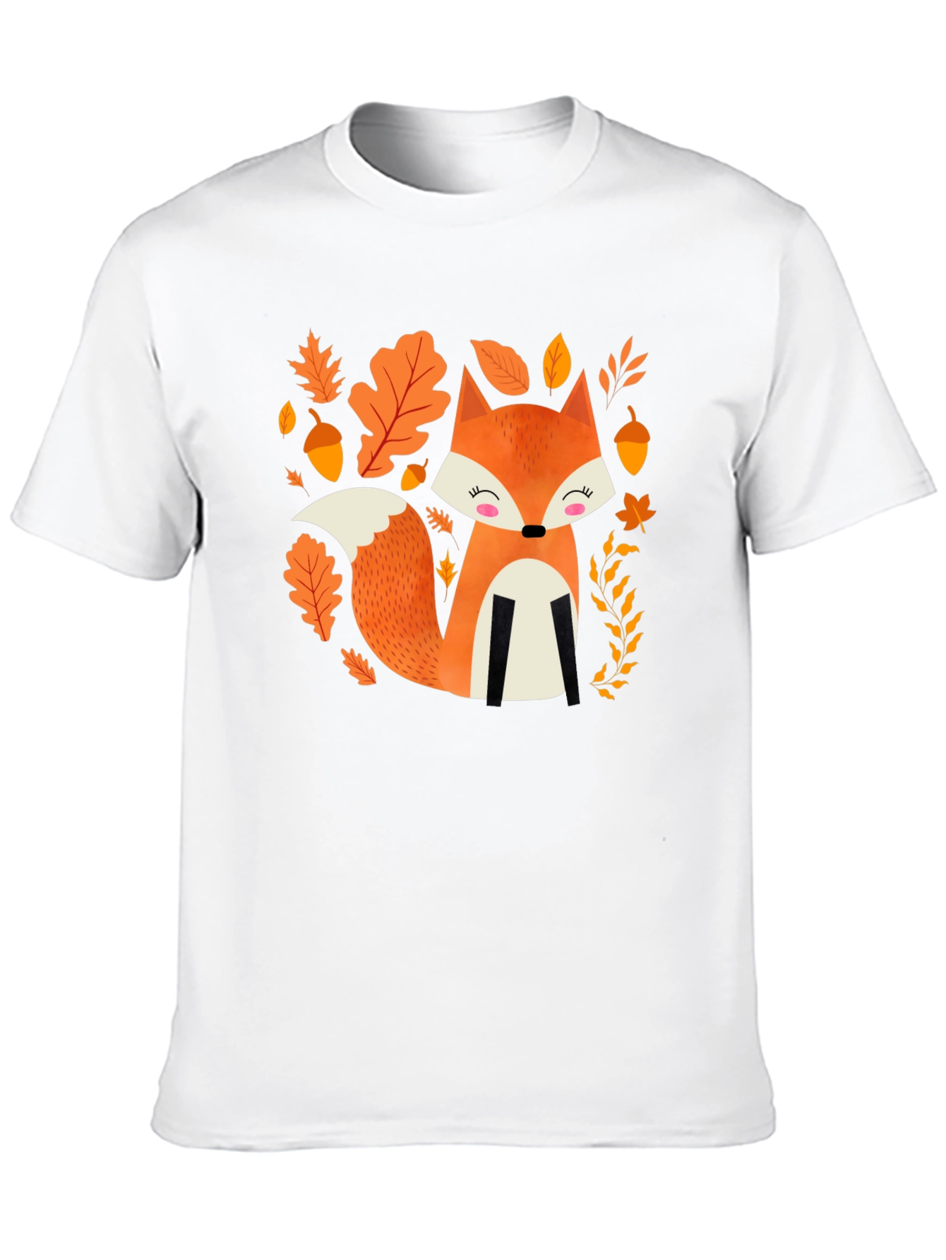 Cute Autumn Fox Graphic Tee - Black Cotton Blend