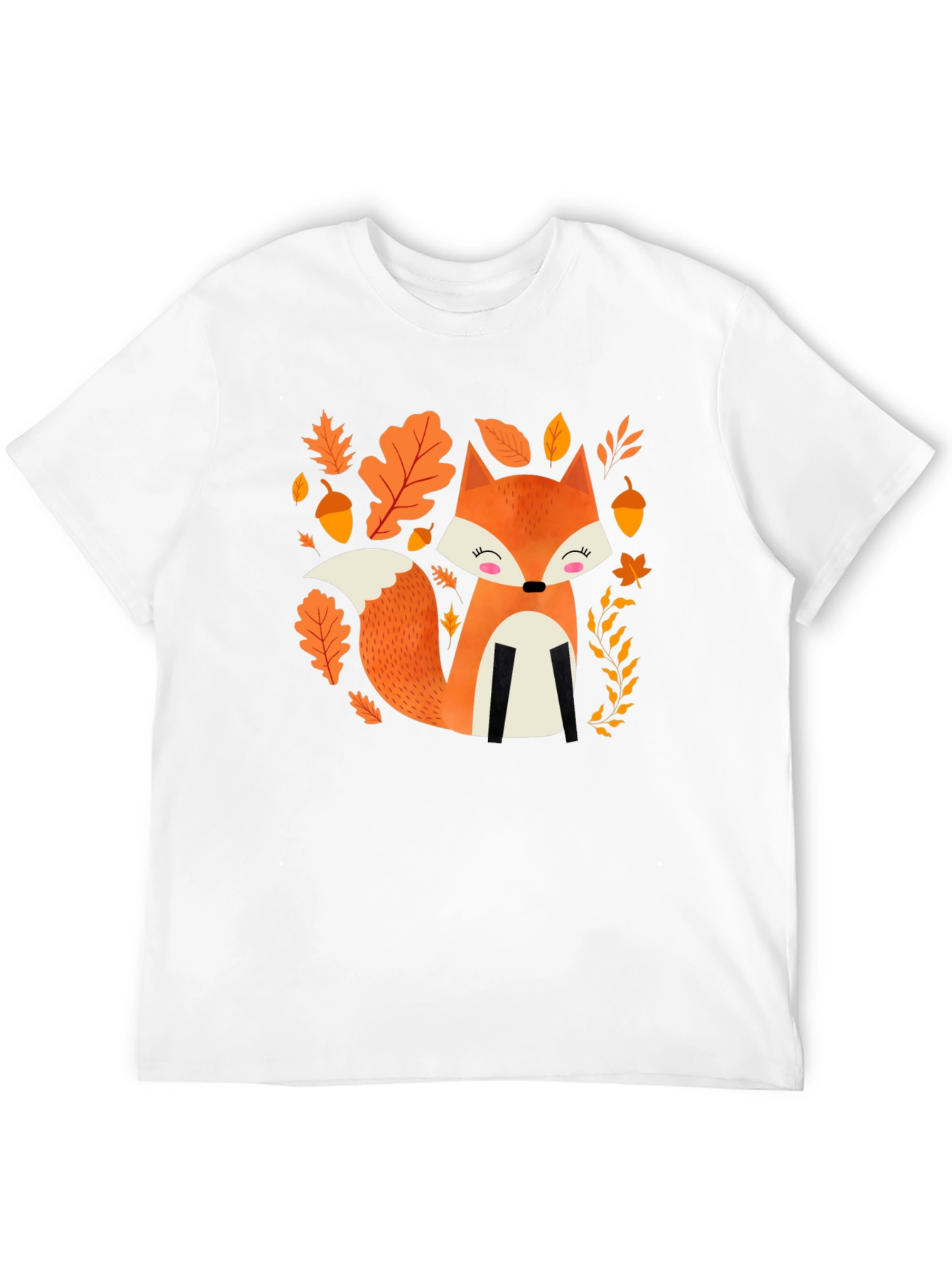 Cute Autumn Fox Graphic Tee - Black Cotton Blend