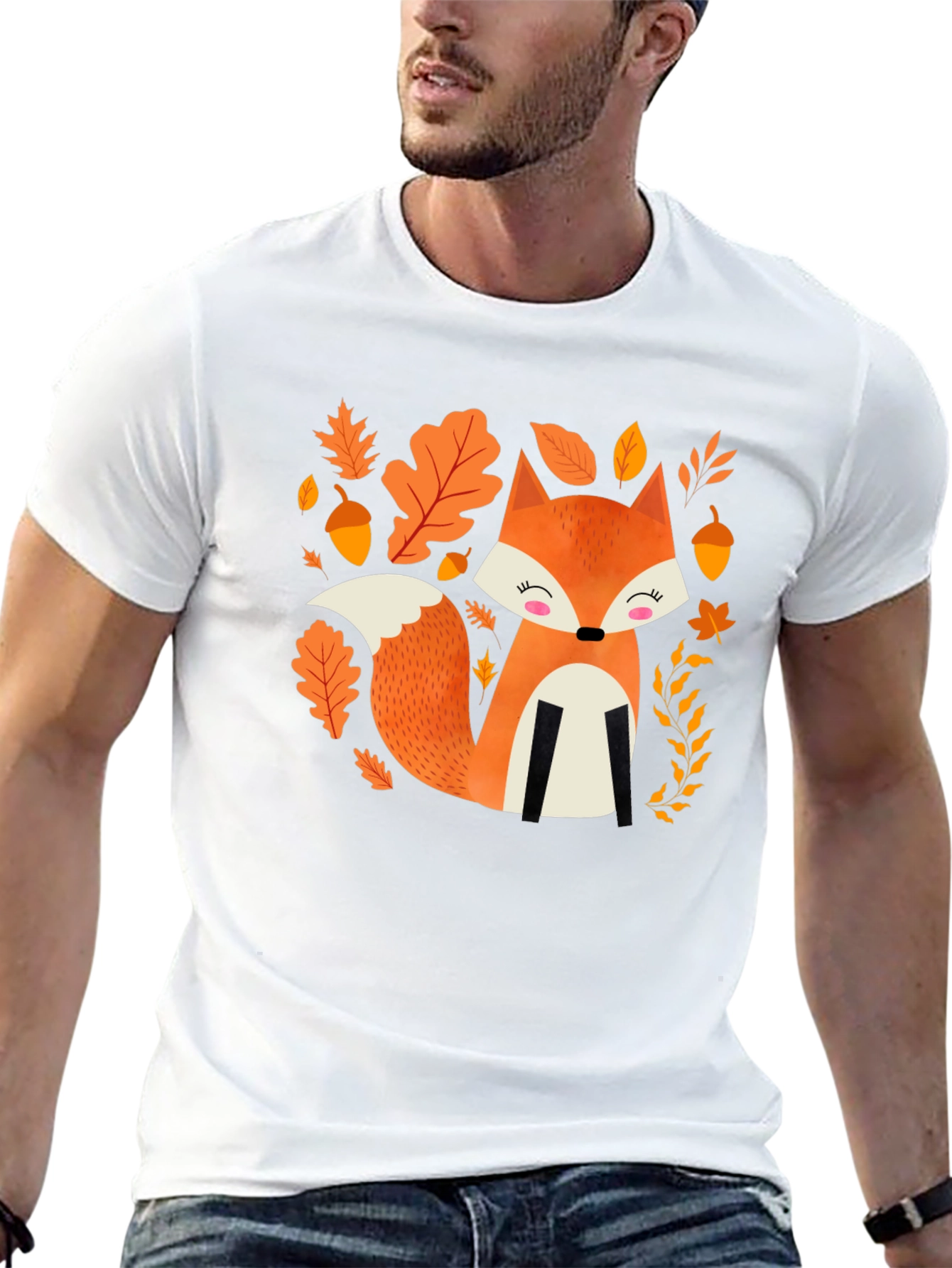 Cute Autumn Fox Graphic Tee - Black Cotton Blend
