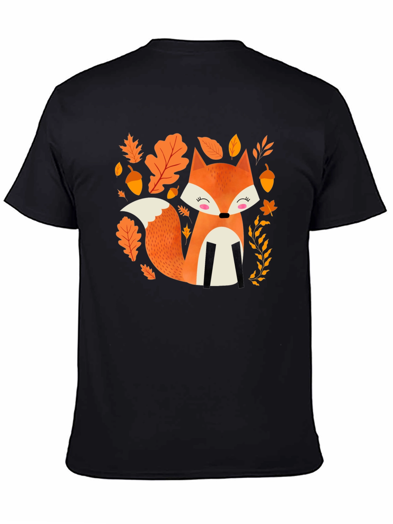 Cute Autumn Fox Graphic Tee - Black Cotton Blend
