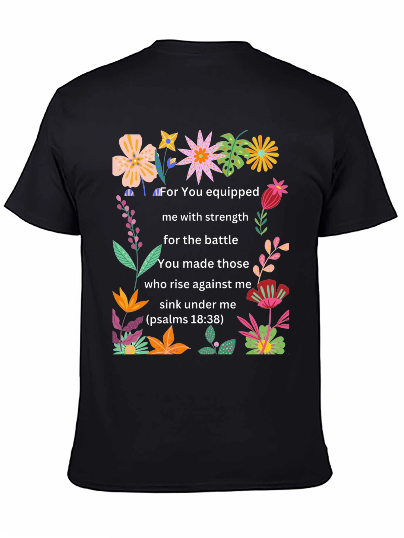 Floral Psalms Verse Black T-Shirt