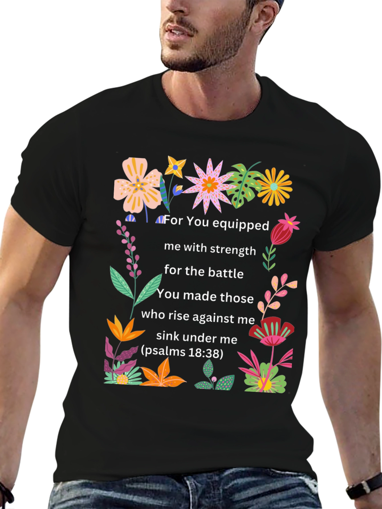 Floral Psalms Verse Black T-Shirt