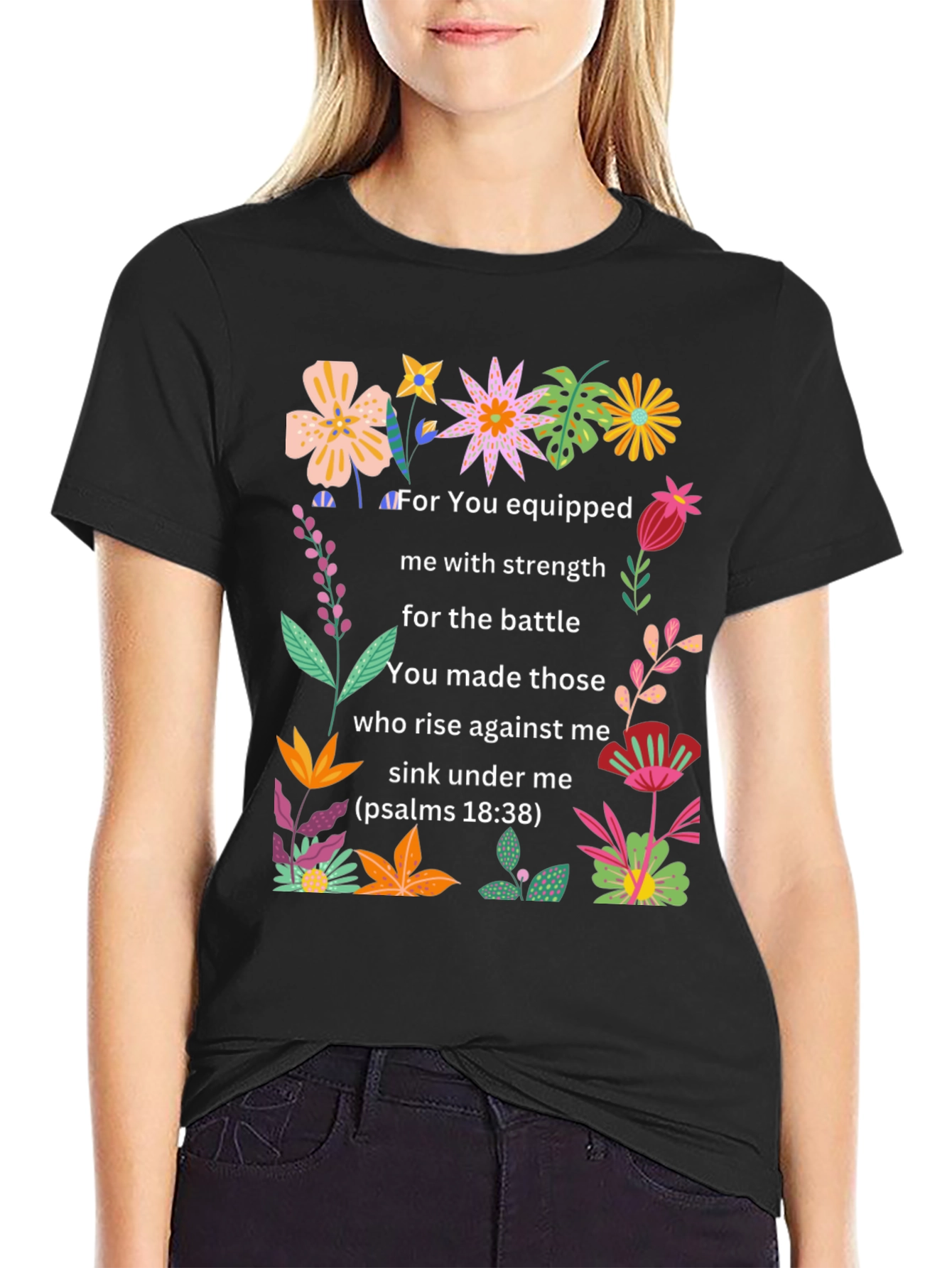 Floral Psalms Verse Black T-Shirt