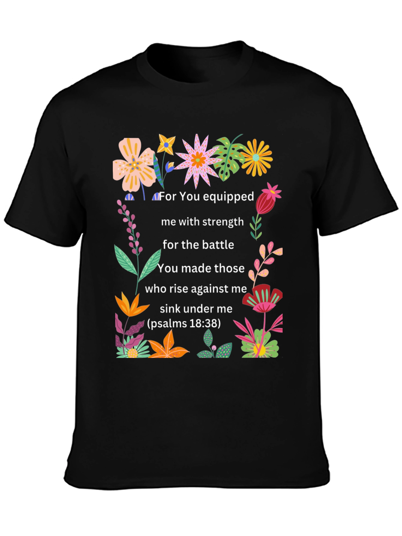 Floral Psalms Verse Black T-Shirt