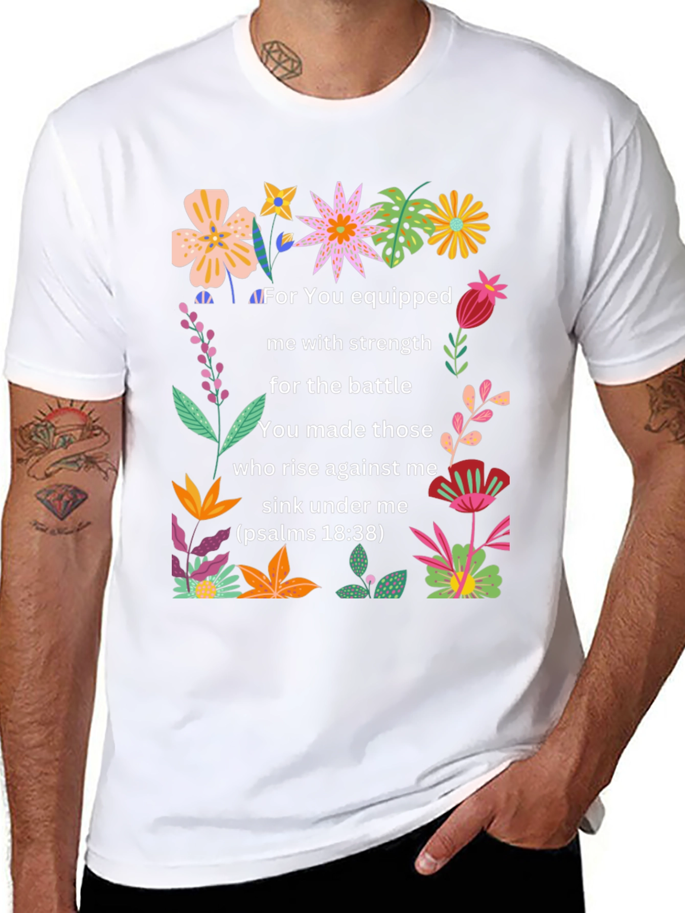 Floral Psalms Verse Black T-Shirt