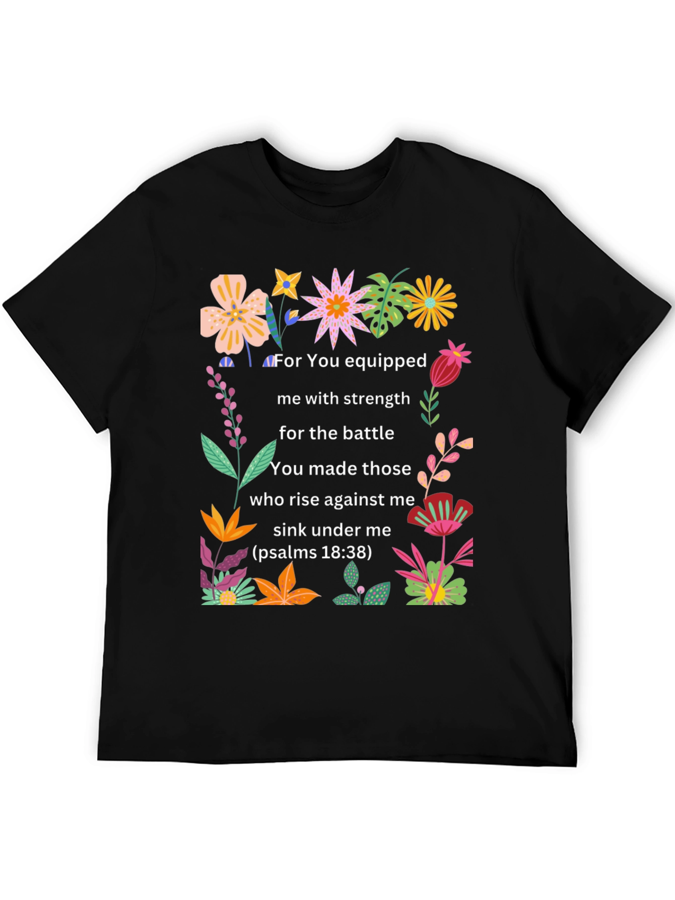 Floral Psalms Verse Black T-Shirt