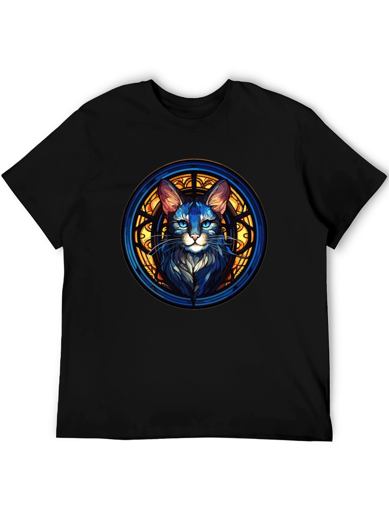 Stained Glass Cat Graphic Black T-Shirt