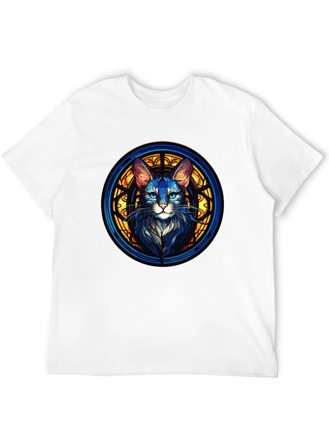 Stained Glass Cat Graphic Black T-Shirt