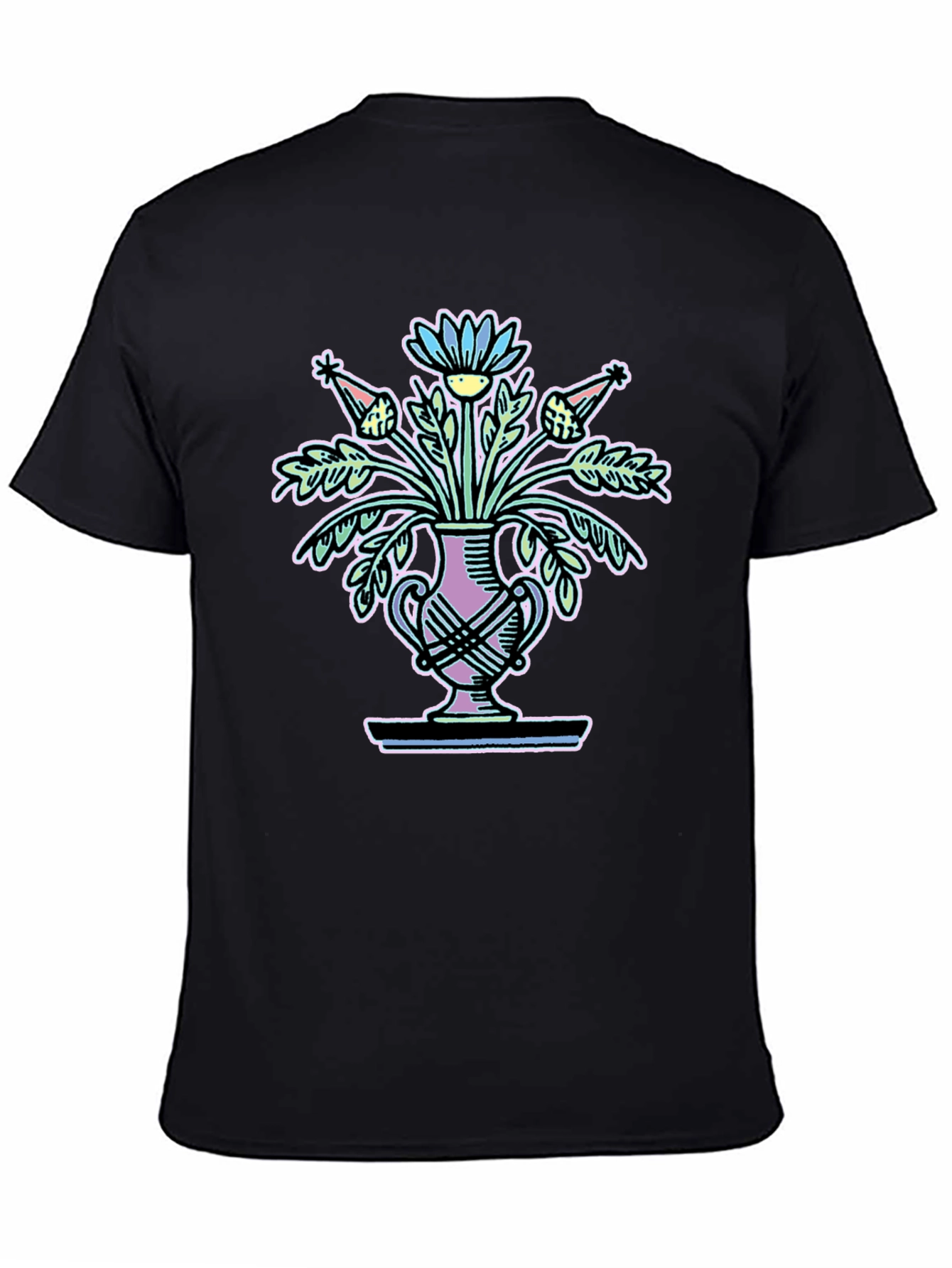 Floral Vase Graphic Tee - Black Unisex T-Shirt