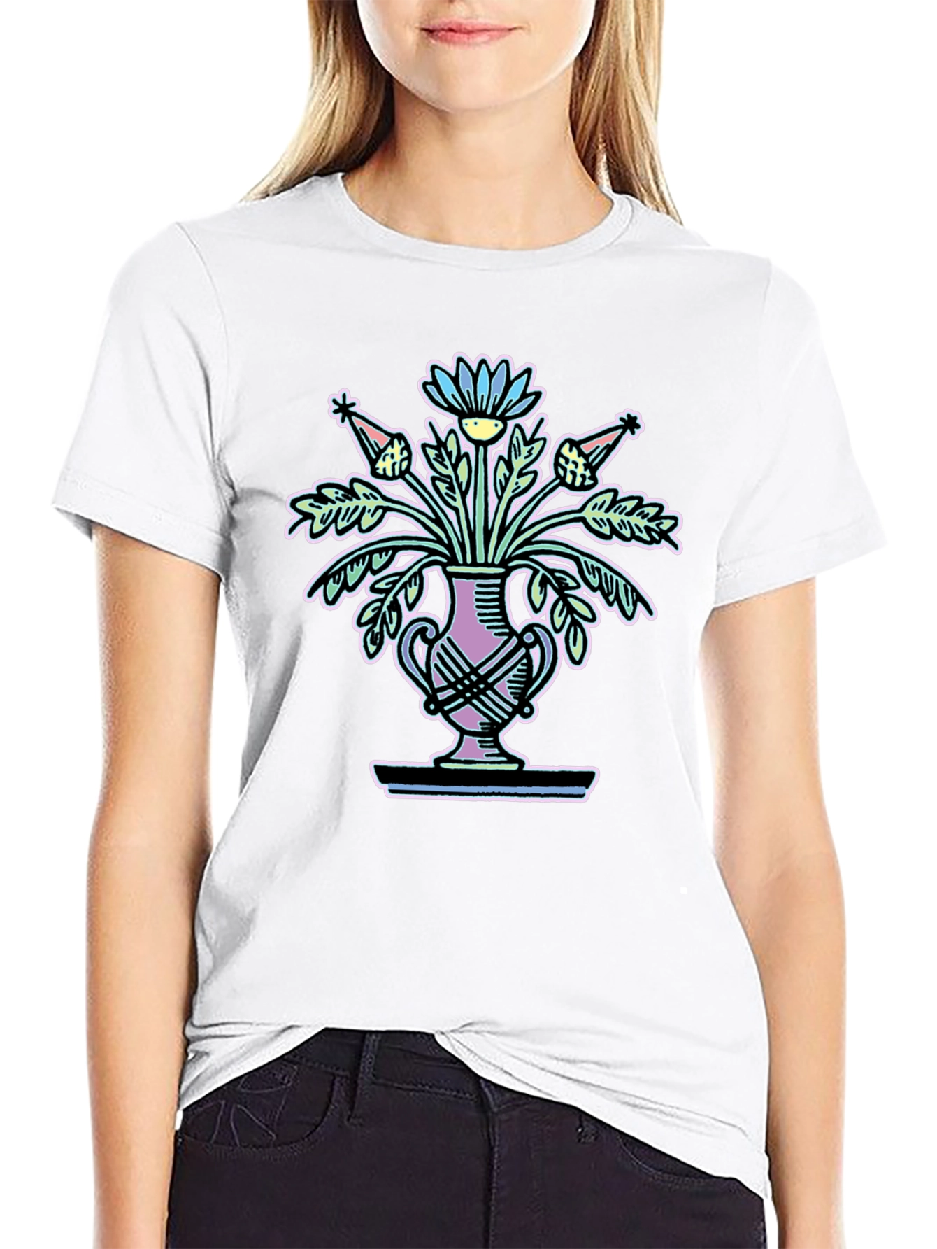 Floral Vase Graphic Tee - Black Unisex T-Shirt
