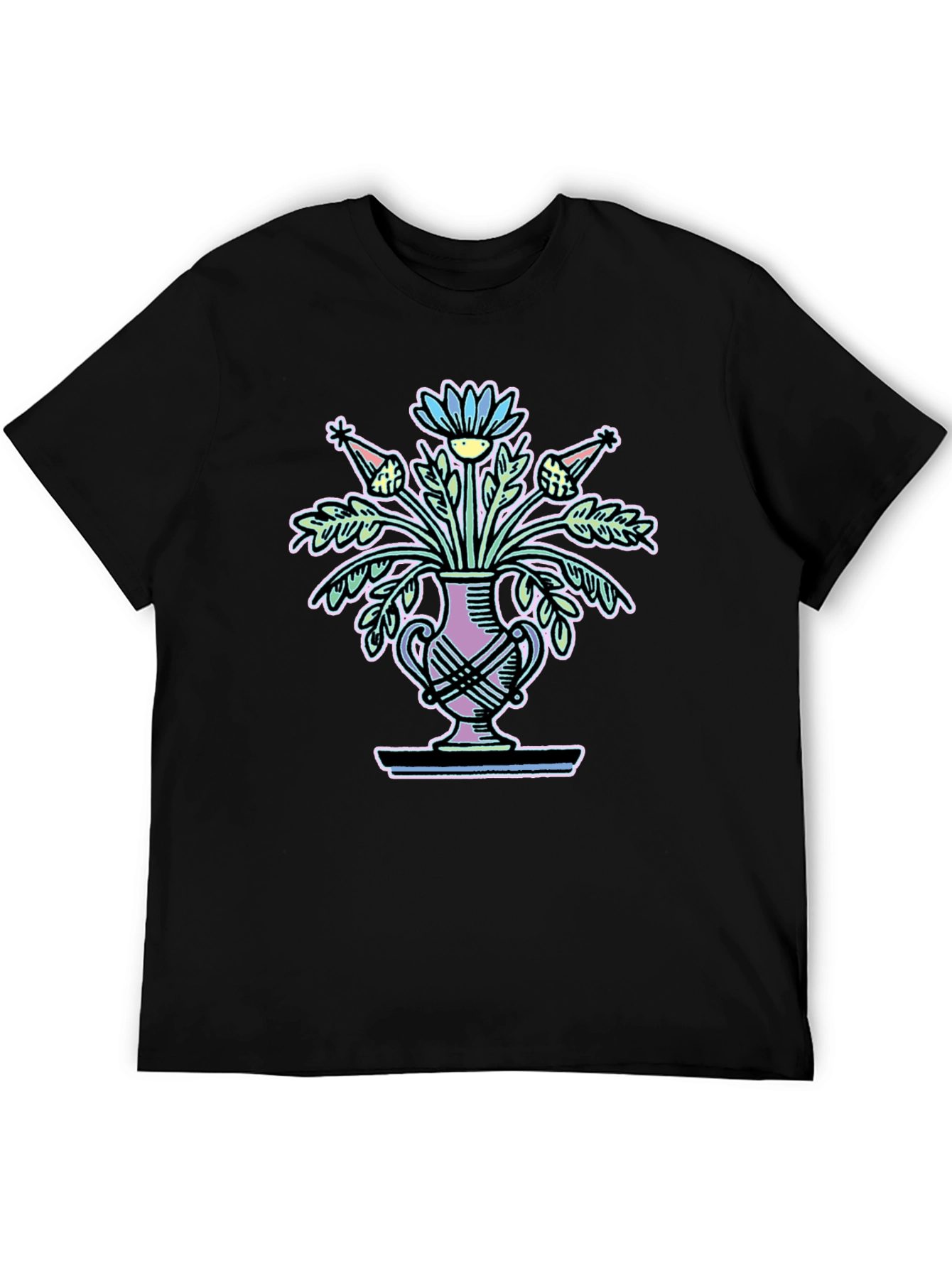 Floral Vase Graphic Tee - Black Unisex T-Shirt