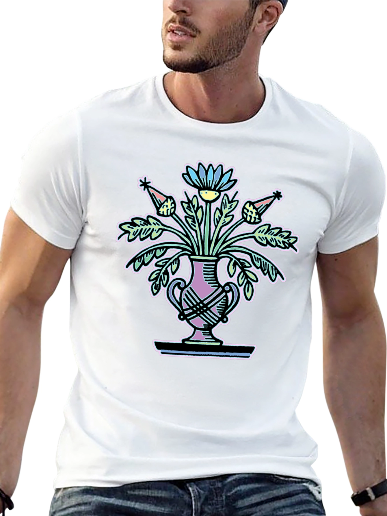 Floral Vase Graphic Tee - Black Unisex T-Shirt