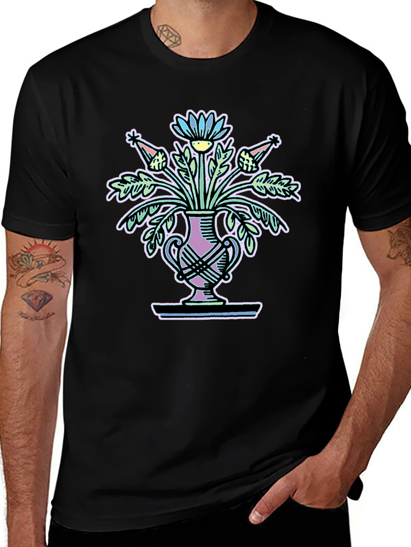 Floral Vase Graphic Tee - Black Unisex T-Shirt