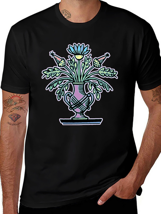 Floral Vase Graphic Tee - Black Unisex T-Shirt