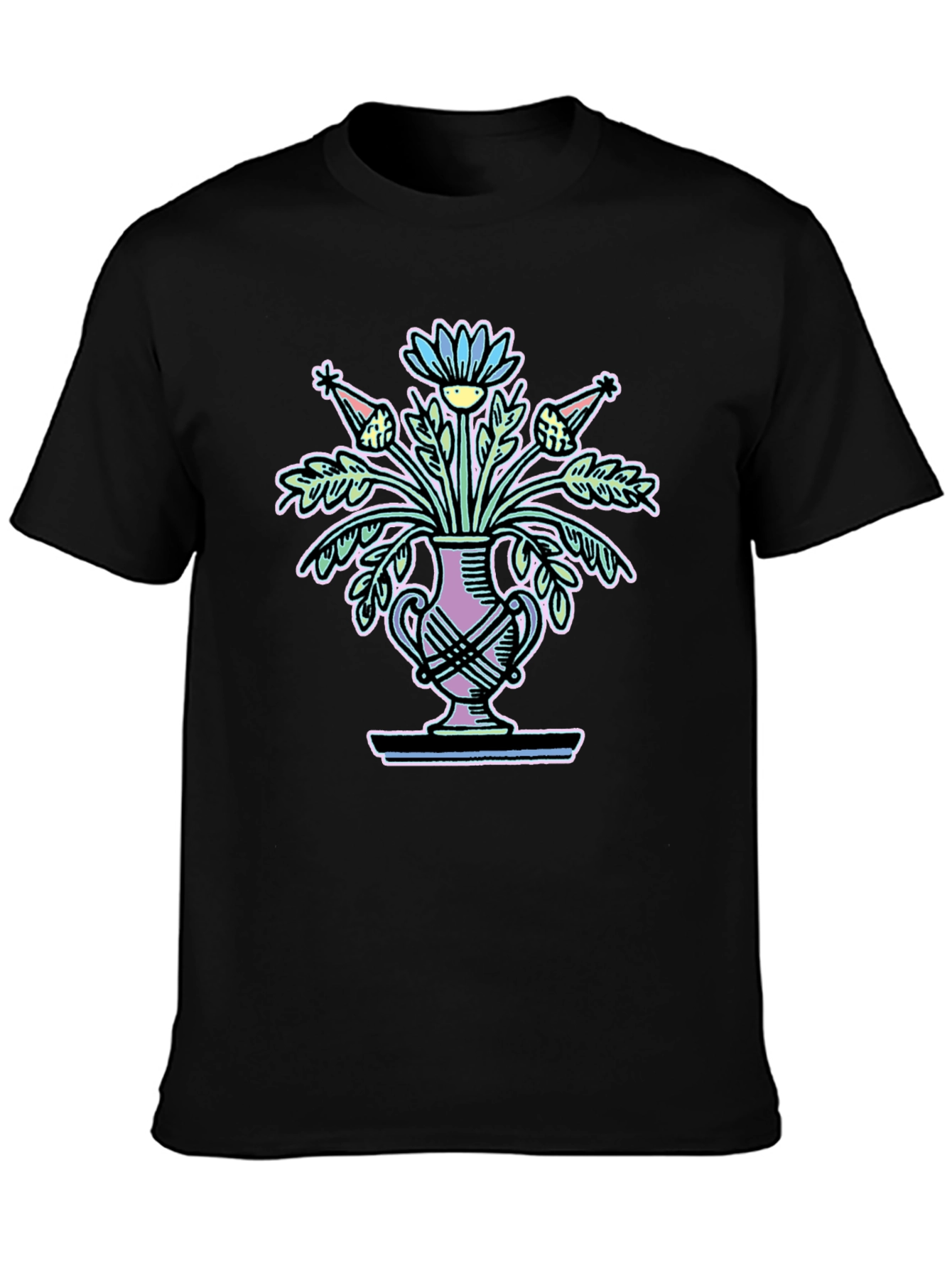 Floral Vase Graphic Tee - Black Unisex T-Shirt