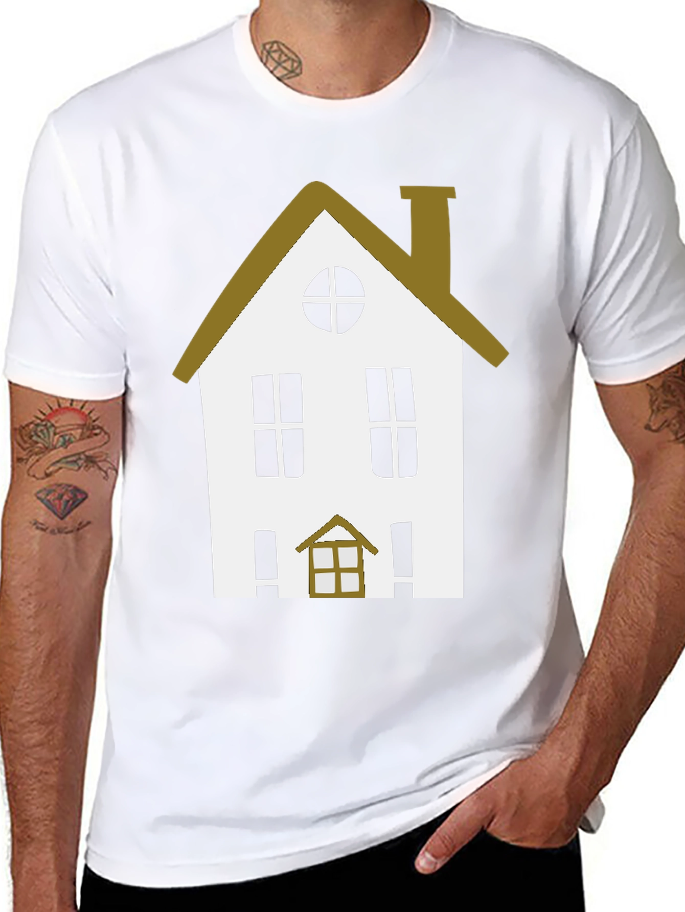 Quirky House Graphic Tee - Black Cotton Shirt