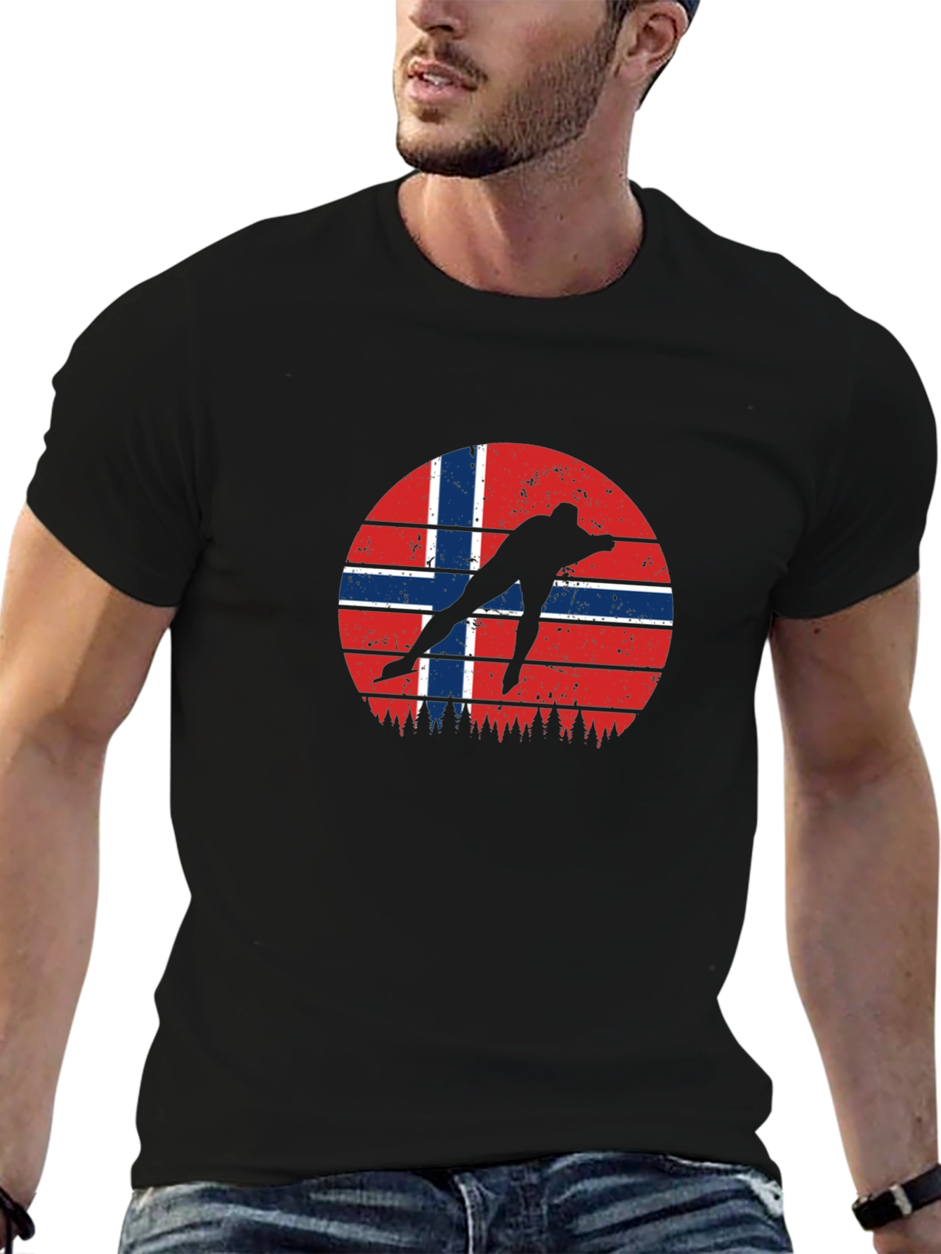 Norway Flag Skater Graphic Black T-Shirt