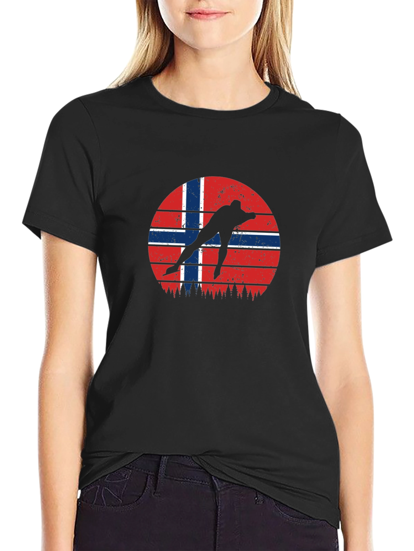 Norway Flag Skater Graphic Black T-Shirt