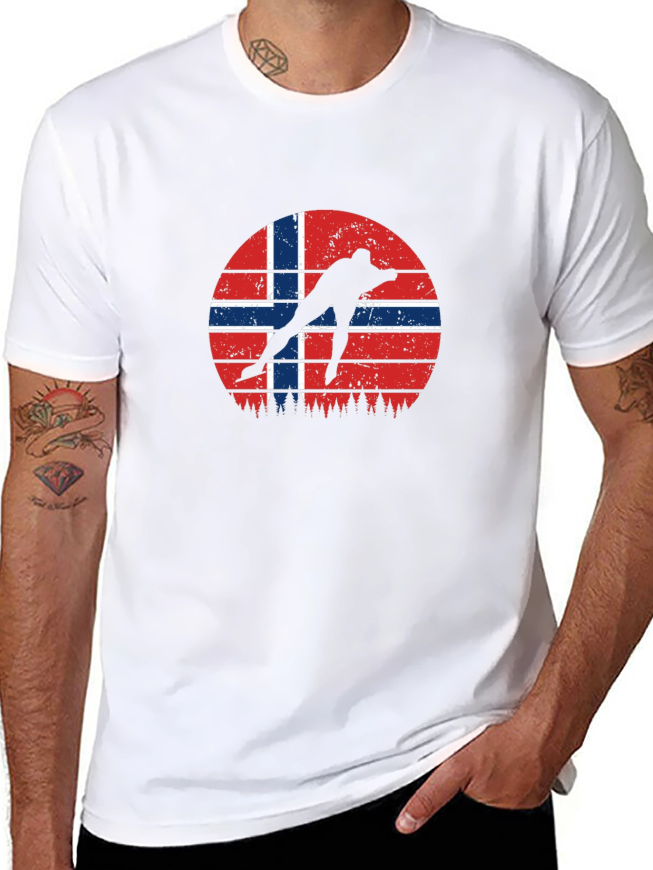 Norway Flag Skater Graphic Black T-Shirt