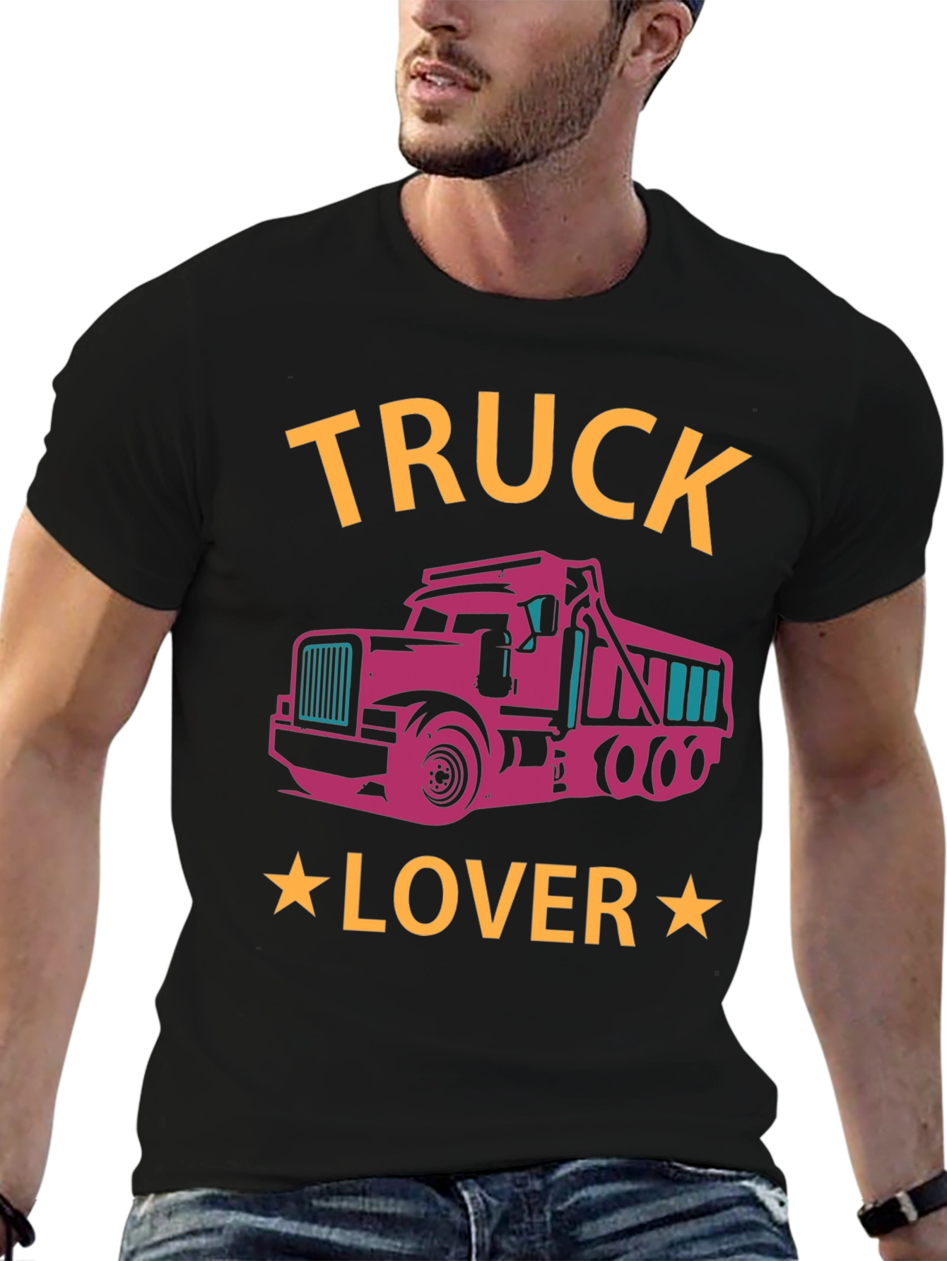 Truck Lover Graphic Tee - Black Cotton T-Shirt