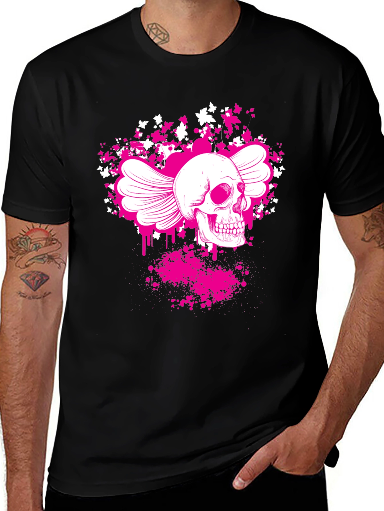 Winged Skull Graphic T-Shirt - Black