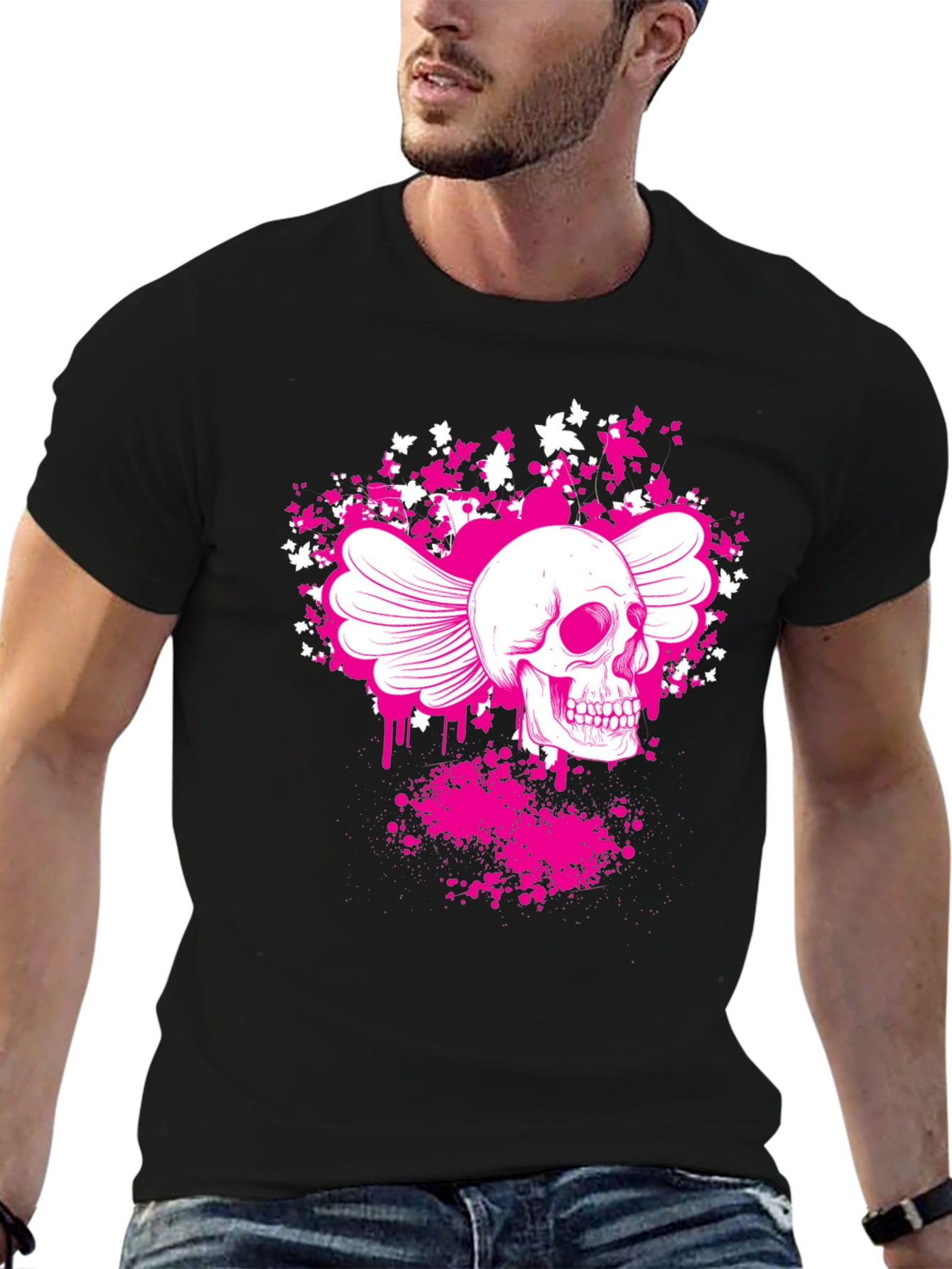 Winged Skull Graphic T-Shirt - Black