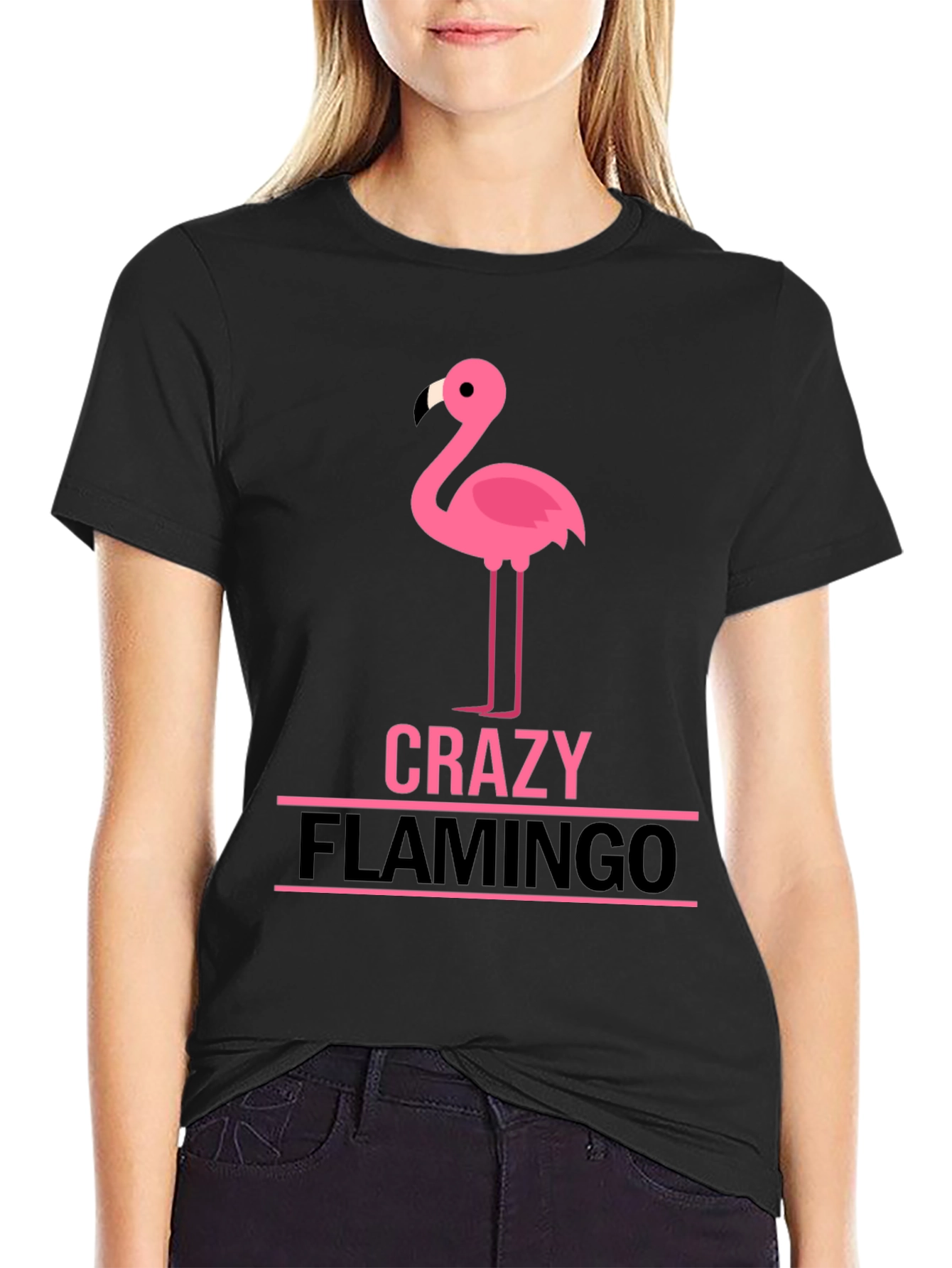 Crazy Flamingo Graphic T-Shirt - Black Cotton Tee