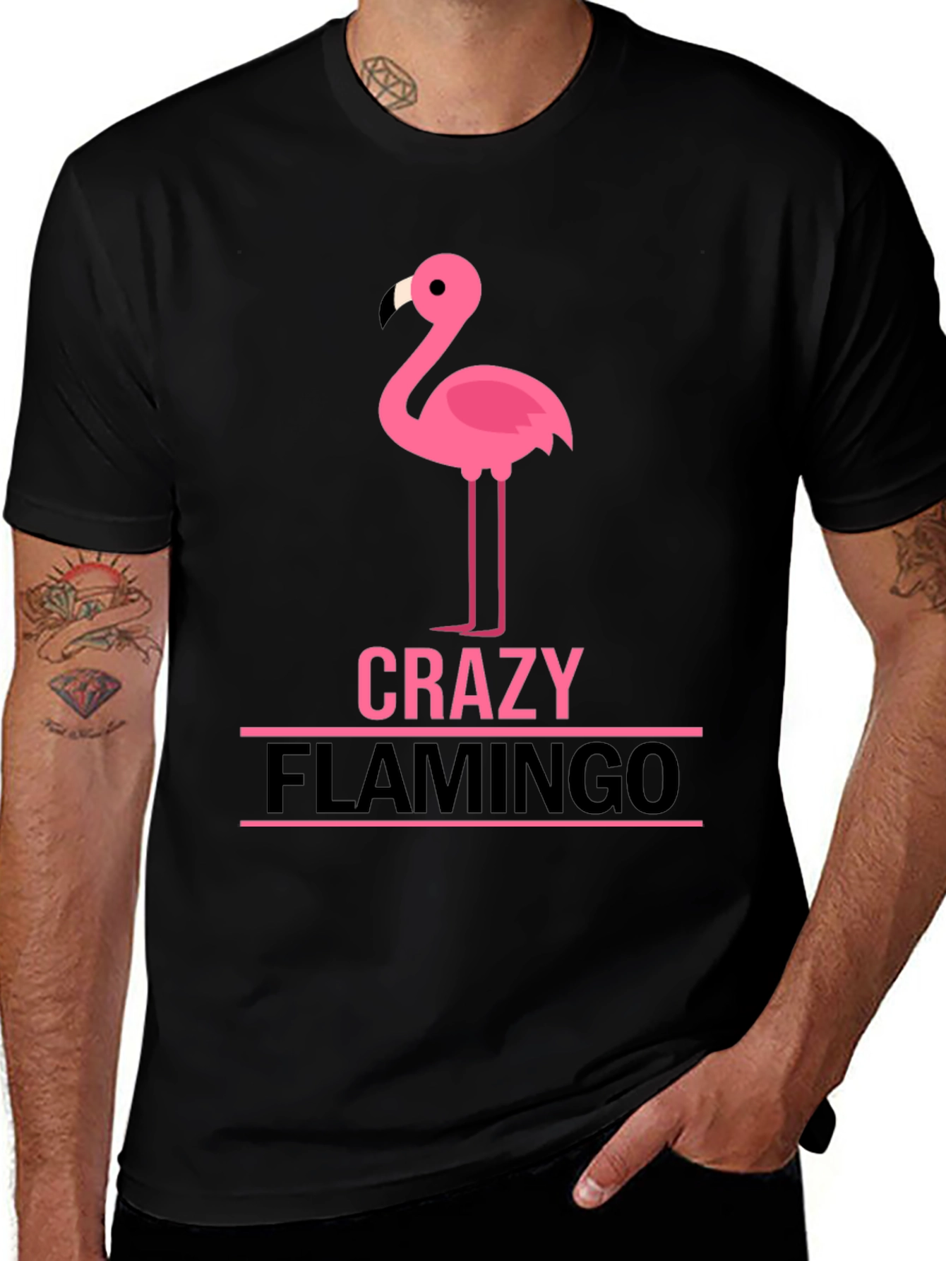 Crazy Flamingo Graphic T-Shirt - Black Cotton Tee