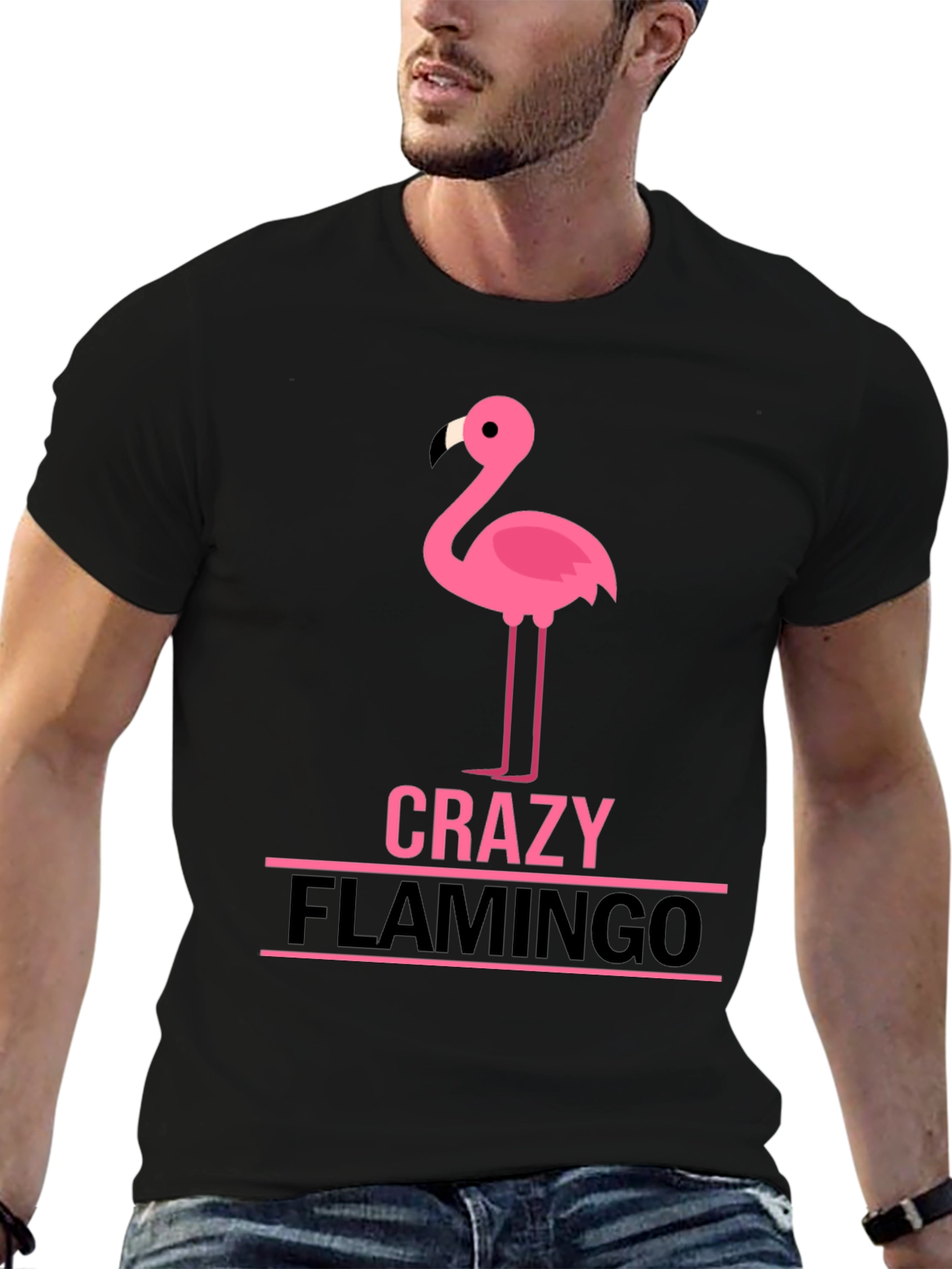Crazy Flamingo Graphic T-Shirt - Black Cotton Tee
