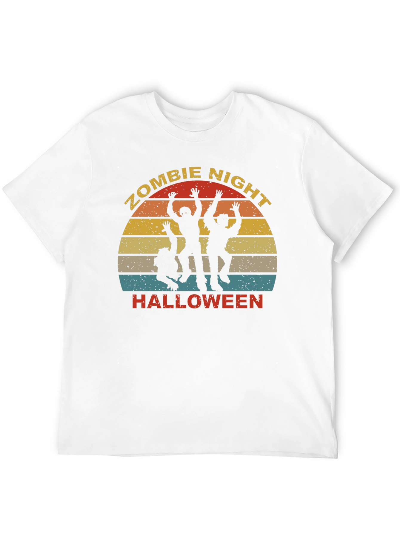 Zombie Night Halloween T-Shirt - Retro Sunset Design