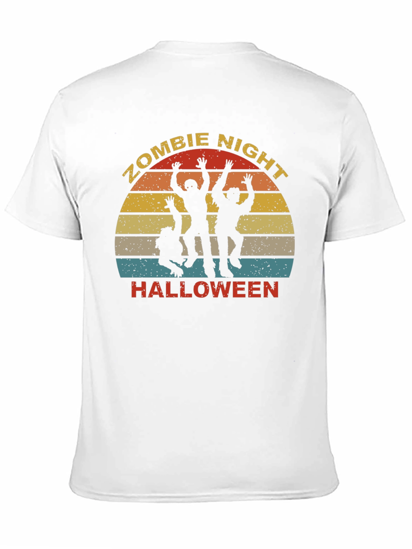 Zombie Night Halloween T-Shirt - Retro Sunset Design