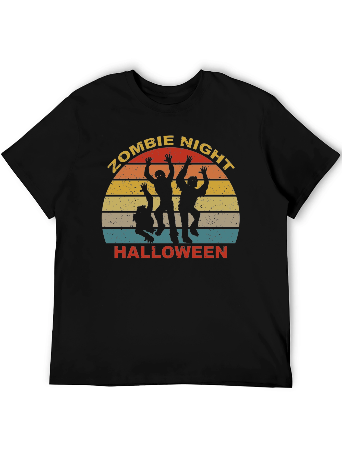 Zombie Night Halloween T-Shirt - Retro Sunset Design
