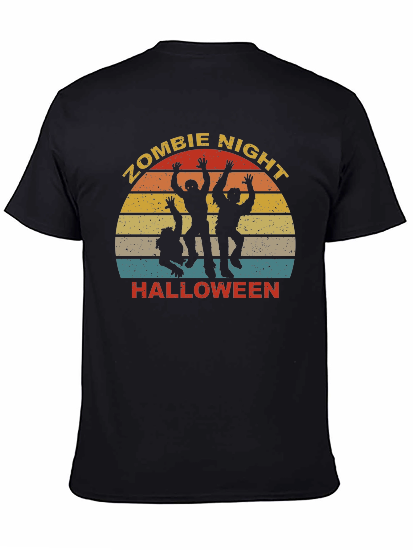 Zombie Night Halloween T-Shirt - Retro Sunset Design