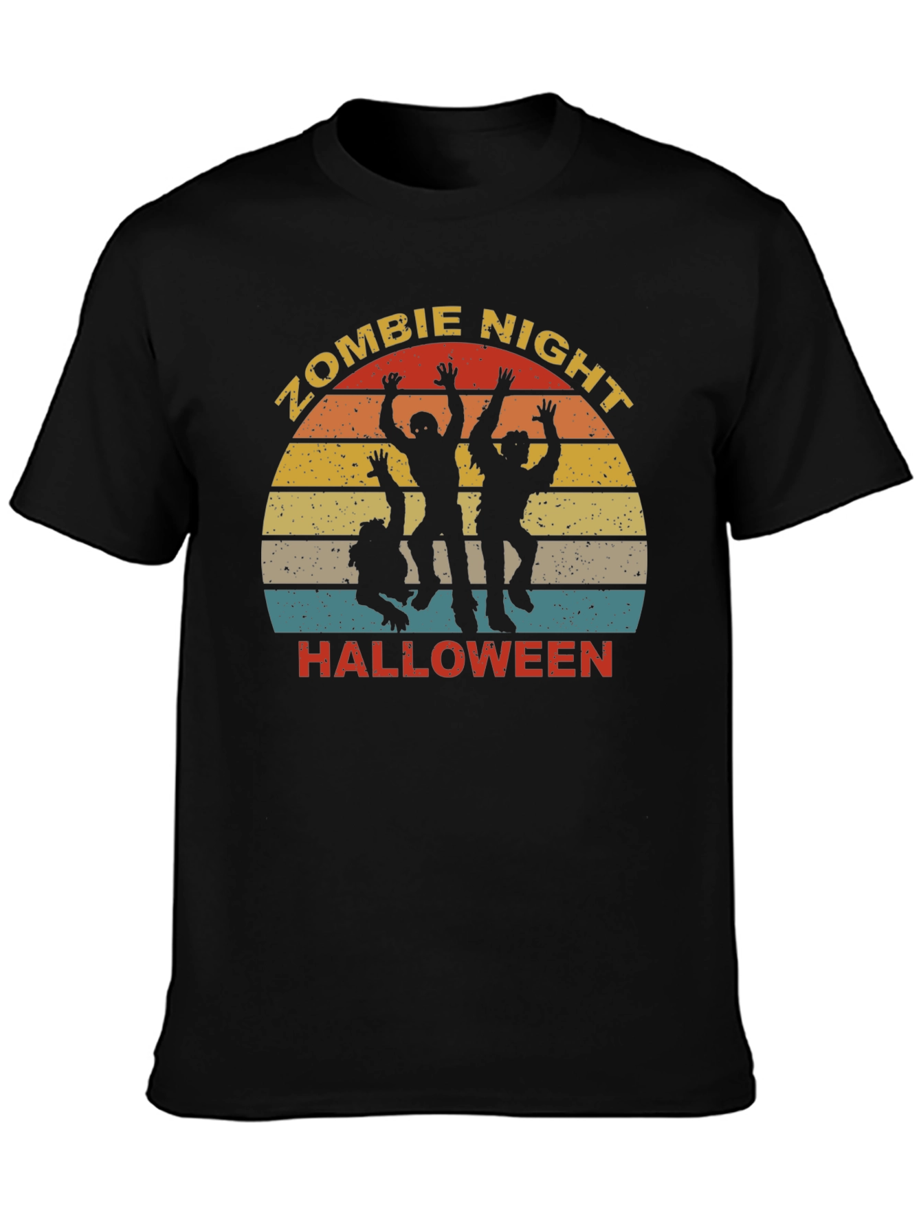 Zombie Night Halloween T-Shirt - Retro Sunset Design