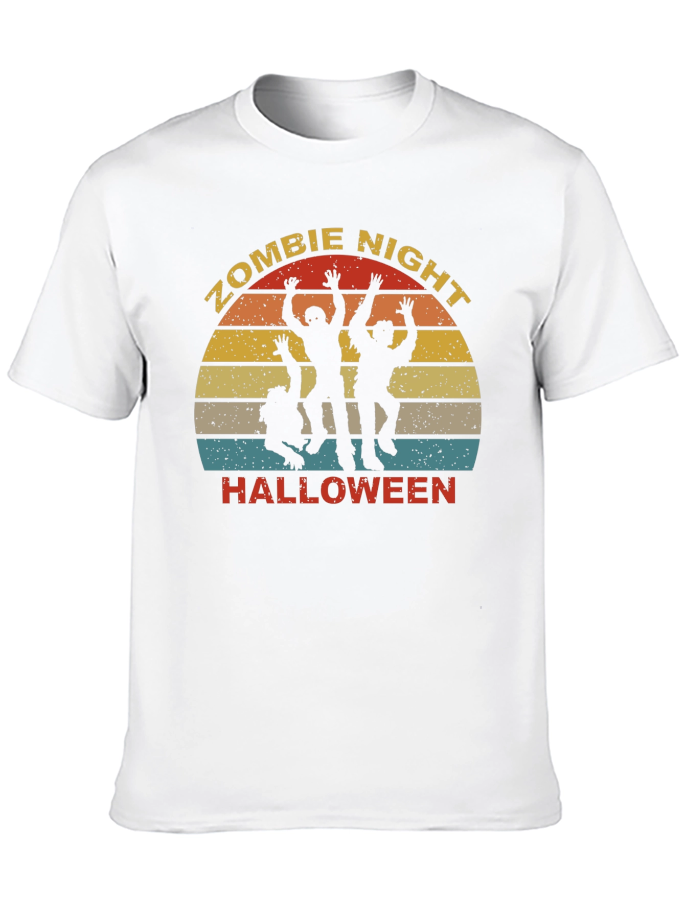 Zombie Night Halloween T-Shirt - Retro Sunset Design