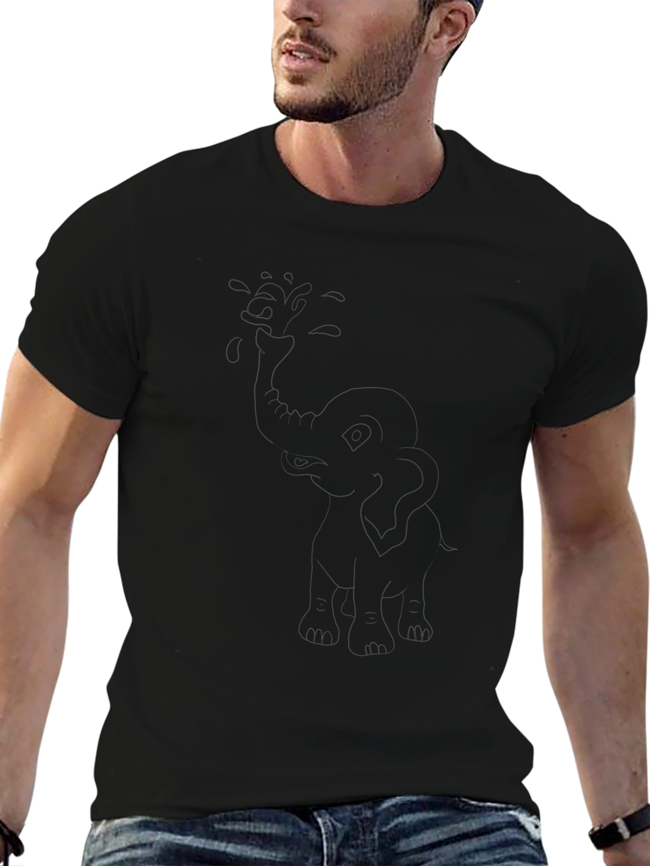 Black Elephant Outline Graphic Tee