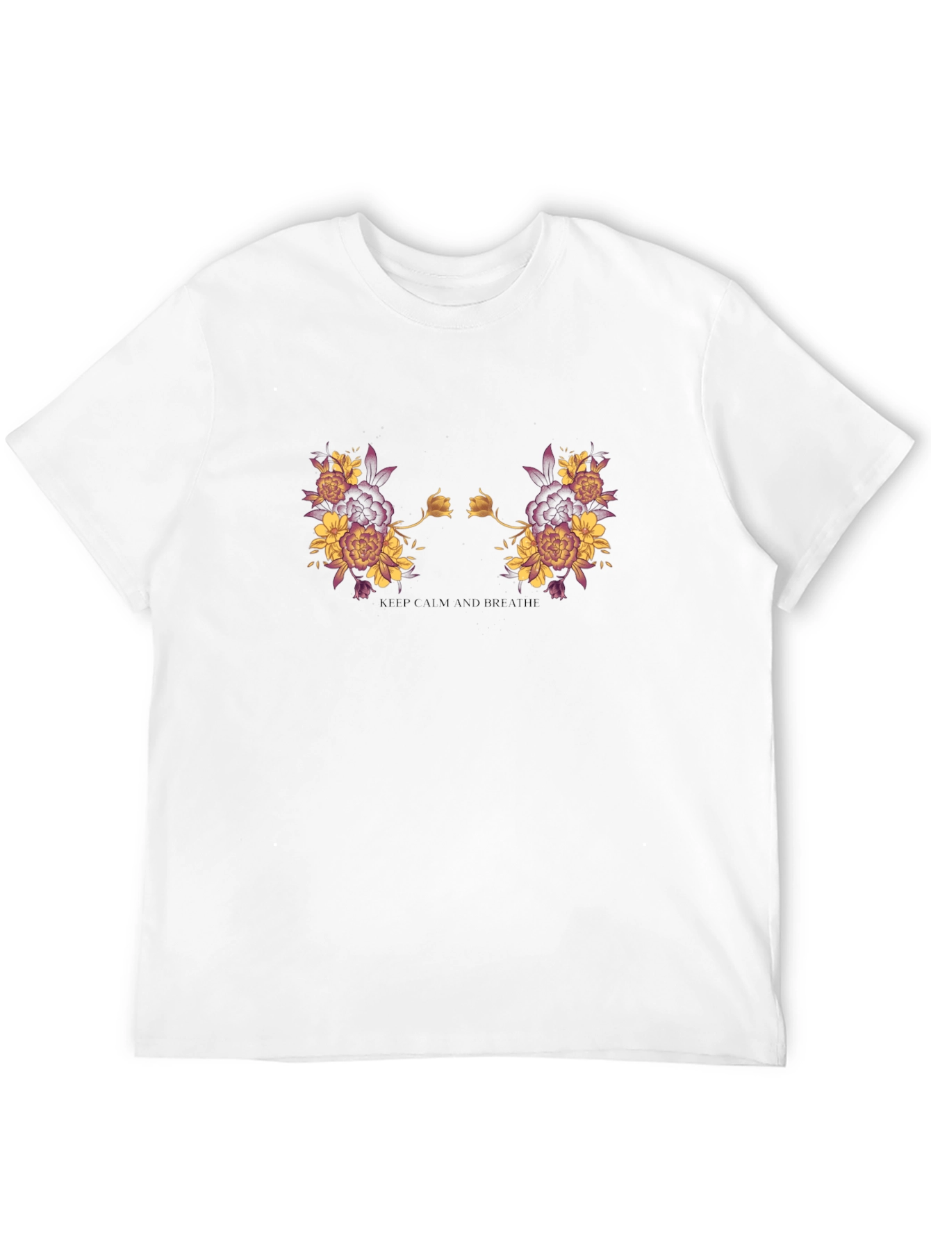 Floral Black T-Shirt: Keep Calm and Breathe