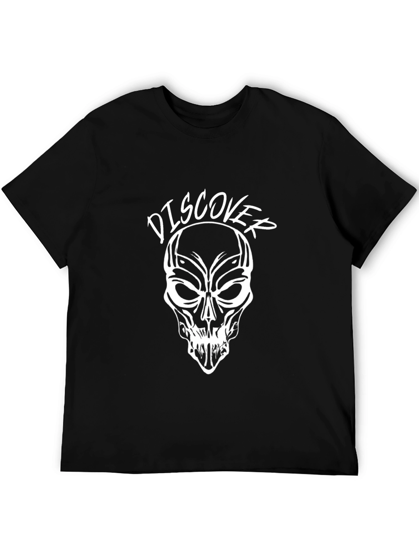 Discover Skull Graphic Tee - Black Cotton T-Shirt