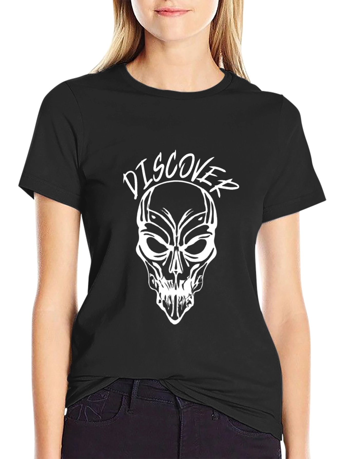 Discover Skull Graphic Tee - Black Cotton T-Shirt