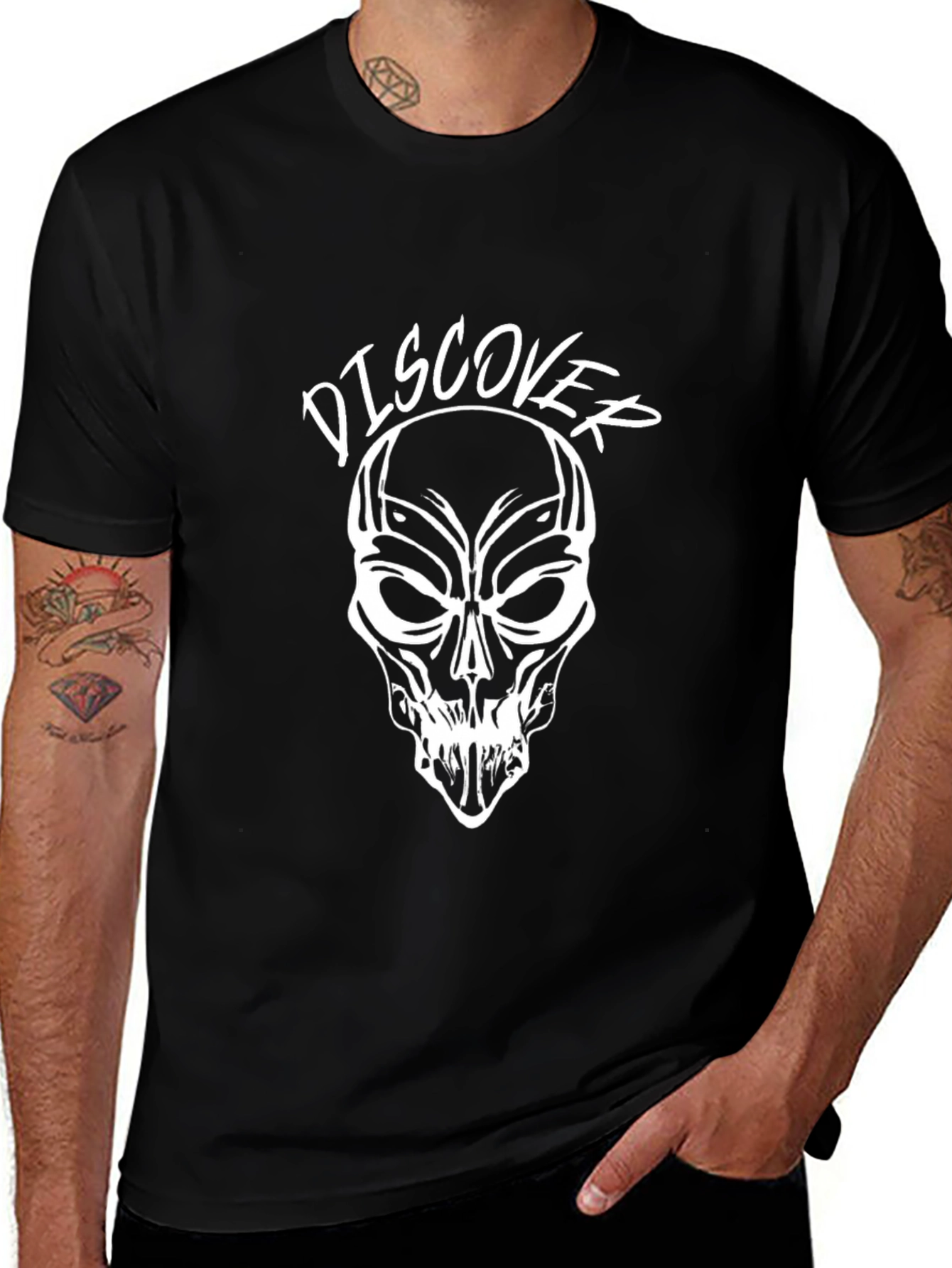 Discover Skull Graphic Tee - Black Cotton T-Shirt