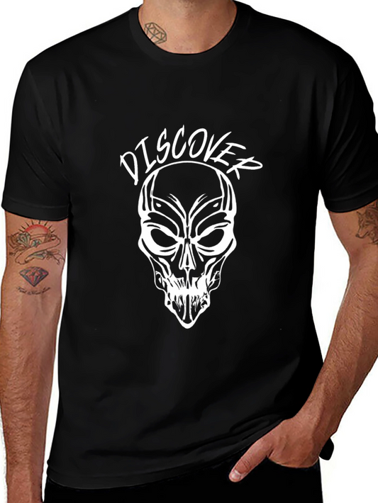 Discover Skull Graphic Tee - Black Cotton T-Shirt