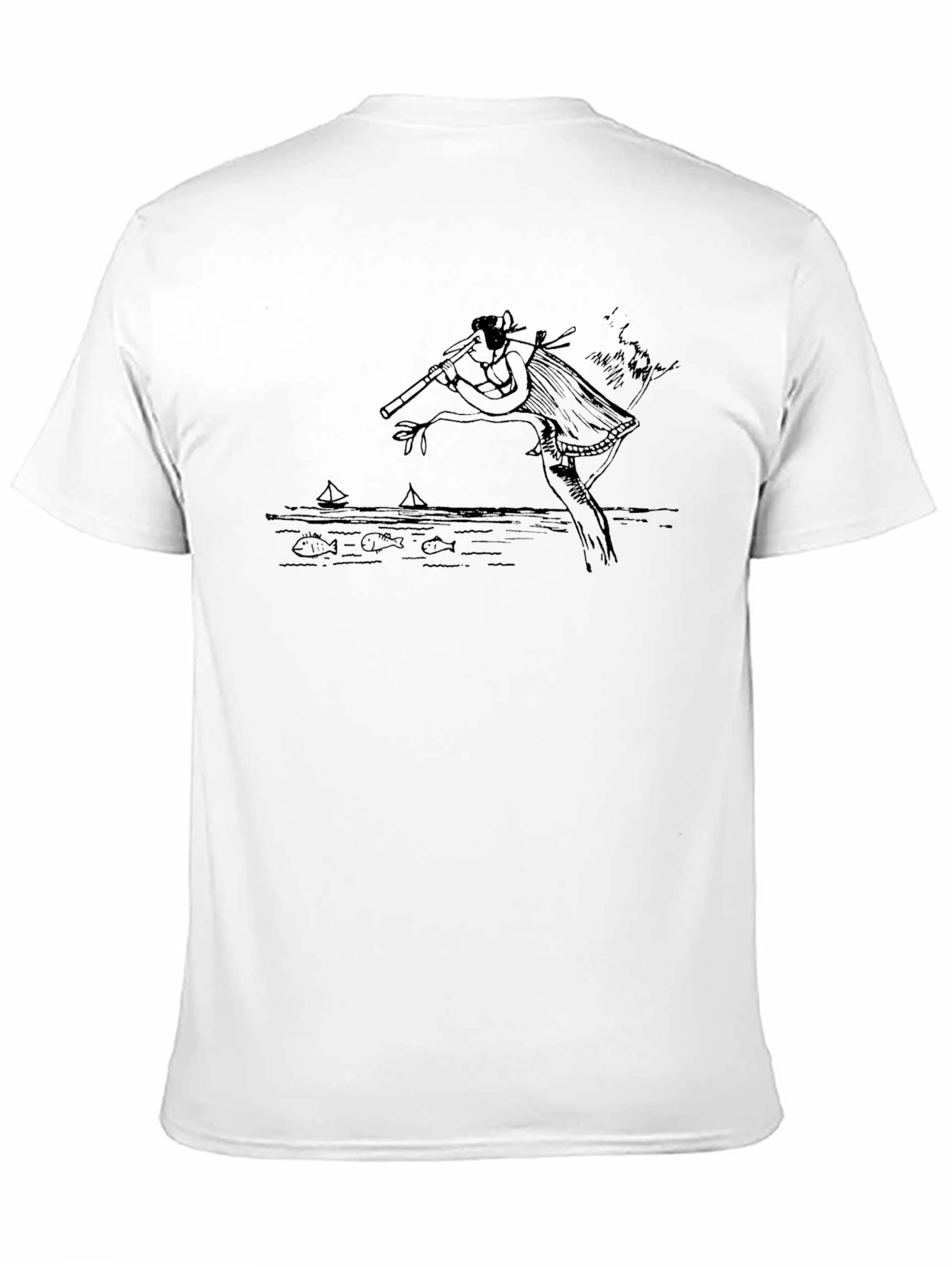 Black Graphic Tee: Native American Flute Player Design