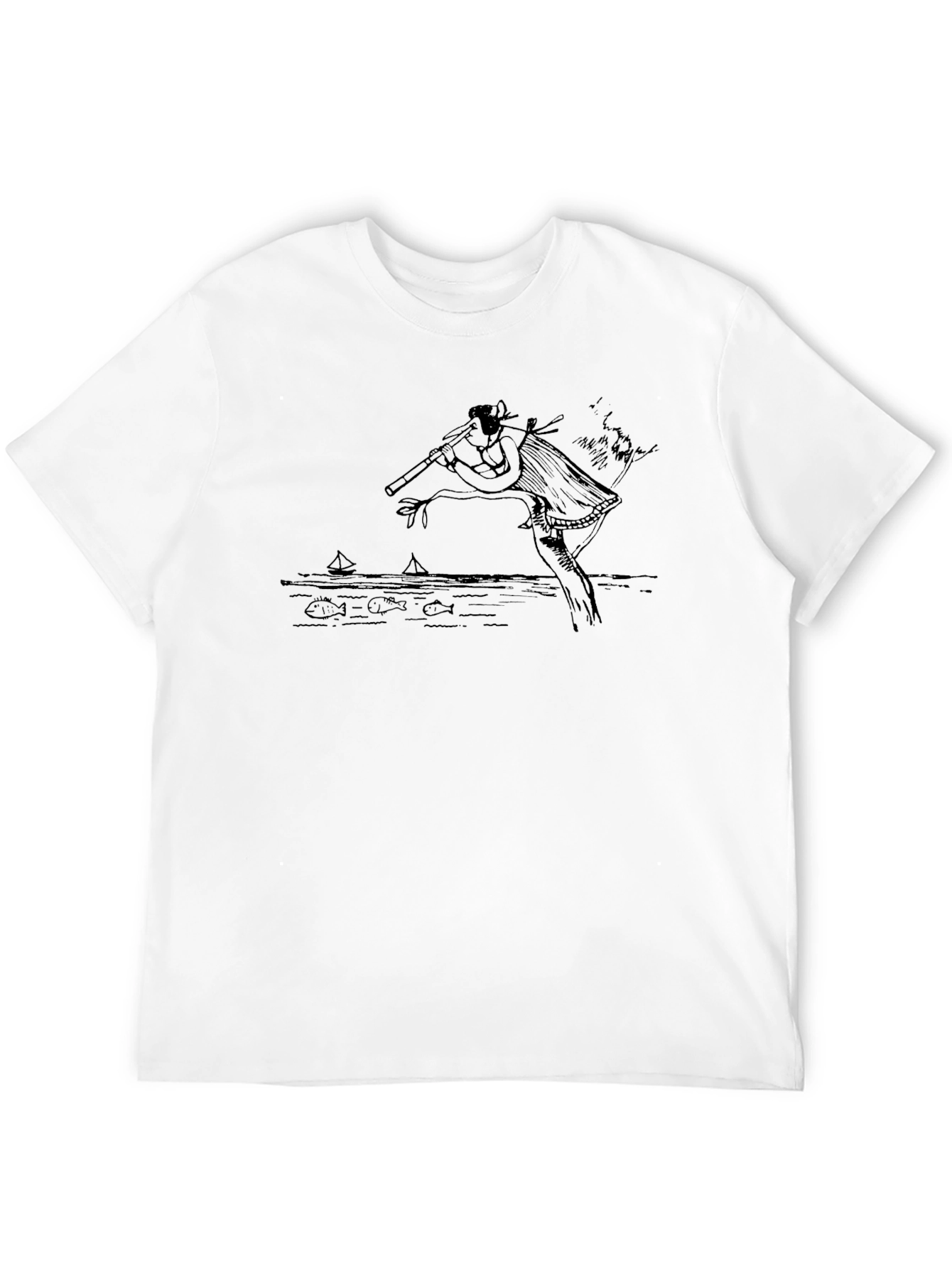 Black Graphic Tee: Native American Flute Player Design