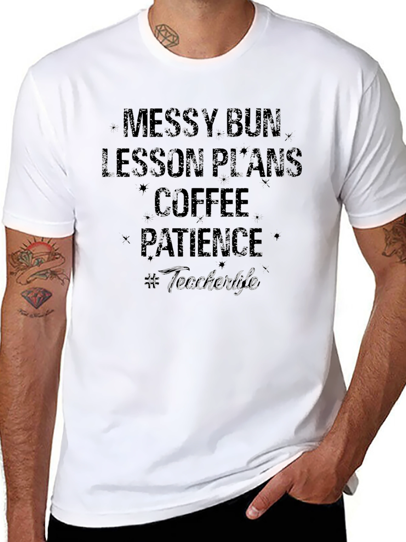 Teacher Life T-Shirt - Messy Bun Coffee Patience