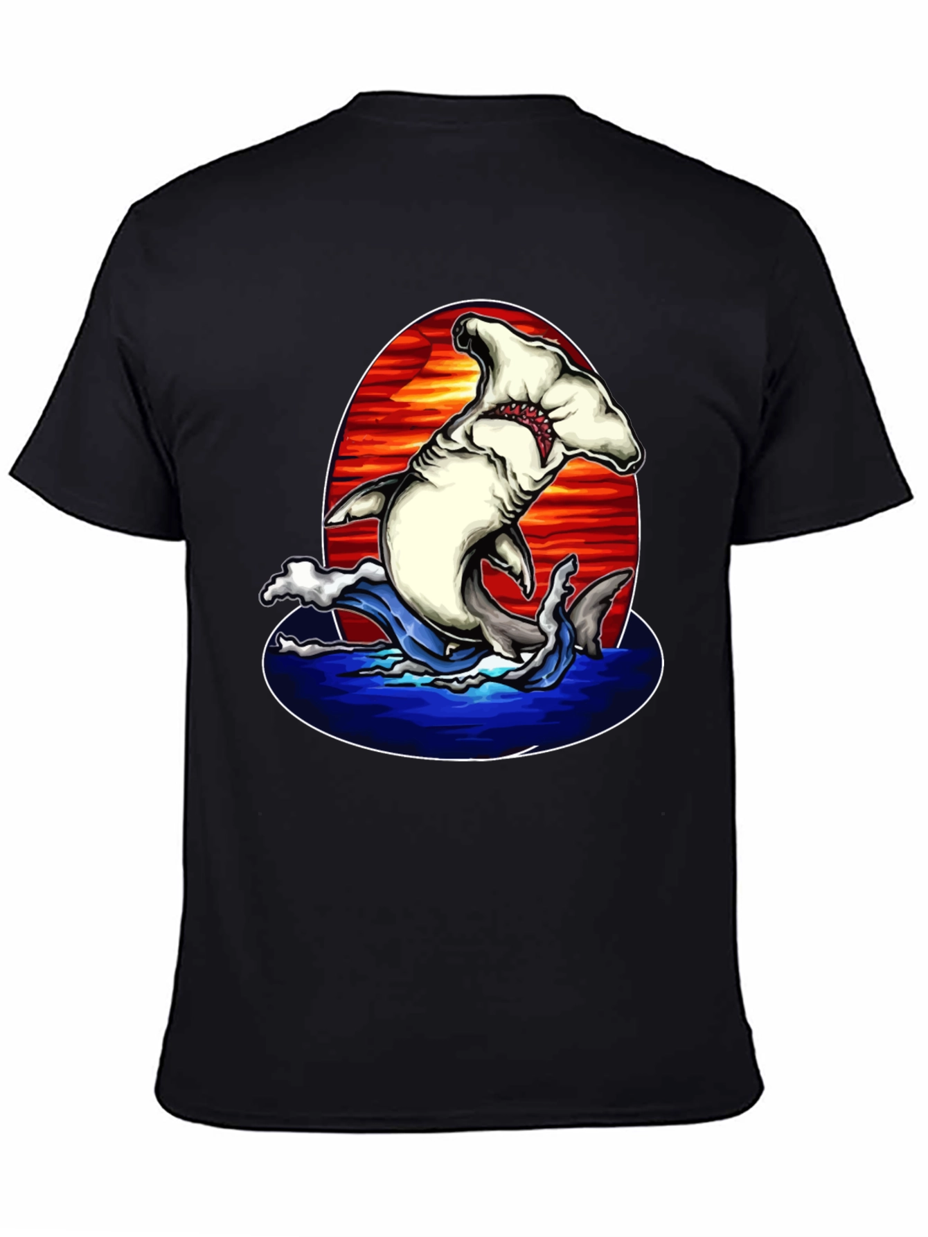 Hammerhead Shark Graphic Print Black T-Shirt