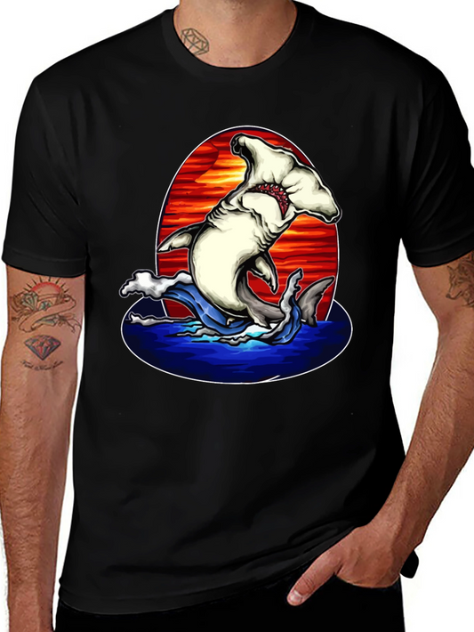 Hammerhead Shark Graphic Print Black T-Shirt